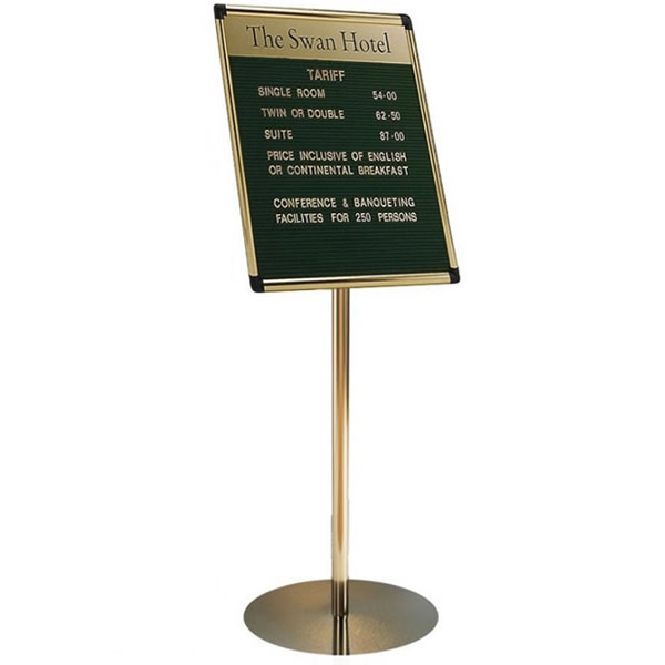 Grooved Felt Board Stand Mounted with Polished Gold Frame & Printed Header
